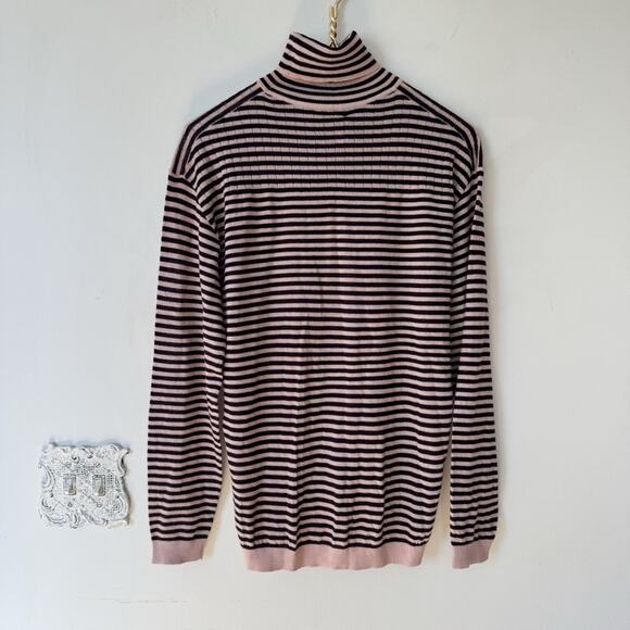 NWT Reiss Cedric Wool Striped Roll Neck Turtleneck Jumoer Dusty Pink Bordeaux S - Picture 7 of 10